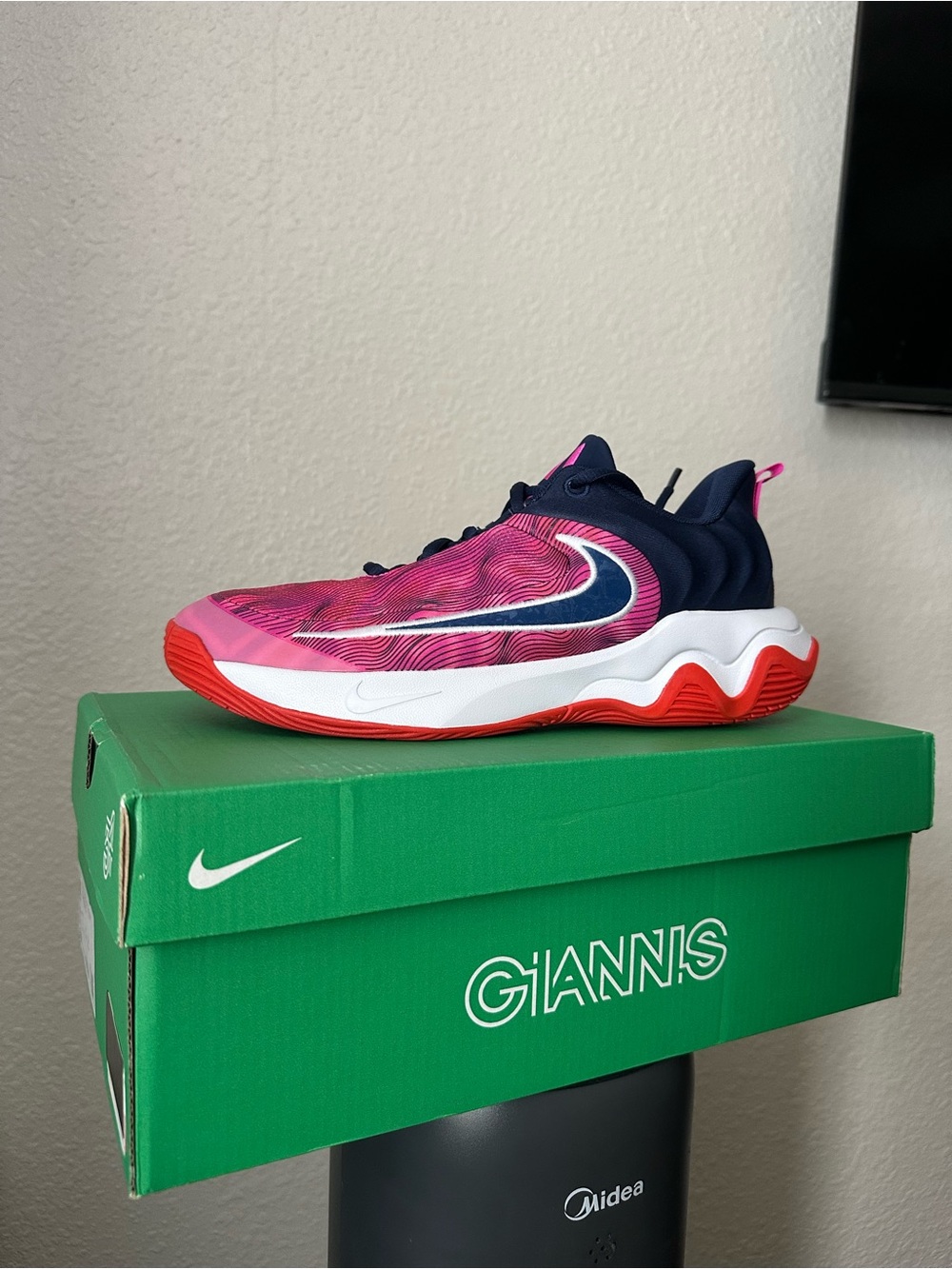 Nike Kids Pink, Navy & Red Giannis Basketball Shoes